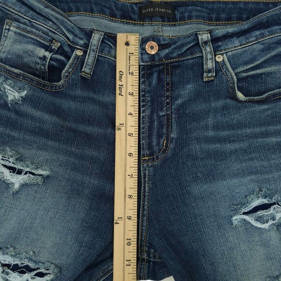Silver Jeans Beau Denim Distressed Ripped Womens 31x28 Mid Rise Cuffed Hem - Picture 4 of 15